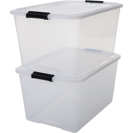 Iris Ohyama Scatole Portaoggetti in Plastica con Coperchio, 45L, Lotto di 2, Trasparente, Con Chiusura a Clip, Empilabile, Solido, Per Armadio, Garage, Casa, Ufficio, Organizzatore, TB-45
