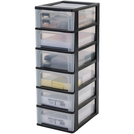Iris Ohyama Cassettiera in Plastica, Portaoggetti, 6 Cassetti Medi, Nero, Apertura Facile, Formato A4, A5 e A6, Organizzatore, Per Ufficio, Scuola, Cartoleria, Senza BPA, Contenitore, OCH-2006 (1/4)