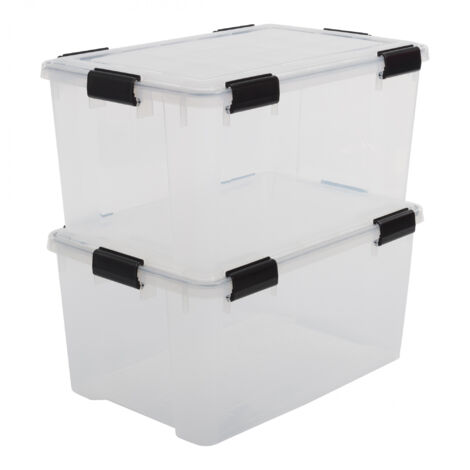 Iris Ohyama, Scatole Portaoggetti Ermetiche in Plastica, 50L, Set di 2, Trasparente, Coperchio Impermeabile, con Chiusura, Impilabile, Per Esterni, Garage, Vestiti, Antipolvere, Senza BPA, AT-L