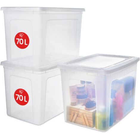 Iris Ohyama Scatole Portaoggetti, 70L, Set di 3, Trasparente, Chiusura facile, Impilabile, Plastica Trasparente, Per Armadio, Scaffali, Scuola, Organizzazione, Giocattoli, Cartoleria , Scarpe, MCB-70