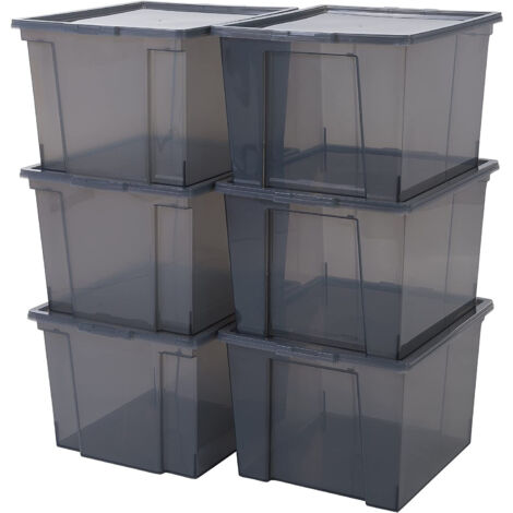 Iris Ohyama Scatole Portaoggetti, 30L, Set di 6, Grigio, Chiusura facile, Impilabile, Plastica Trasparente, Per Armadio, Scaffali, Organizzazione, Vestiti, Coperte, Forniture per garage, USB-M