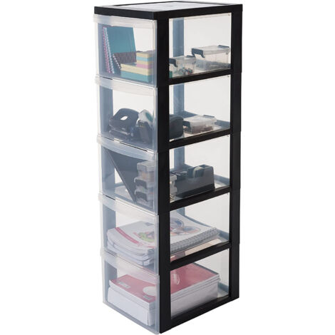 Iris Ohyama Cassettiera in Plastica con ruote, 5 Cassetti Grandi, Nero, Maniglie facili da tirare, Organizzatore, Per Camera Da Letto, Bagno, Scuola e Ufficio, Senza BPA, Contenitore, DC-305