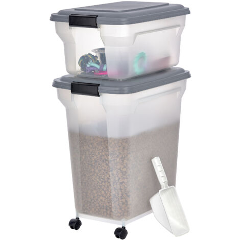 Iris Ohyama, Contenitore per Crocchette, 45L+20L , Grigio, Ermetici, Contenitore per Alimenti in Plastica con Coperchio, con Ruote, Per Cibo per Gatti, Cani, Cibo secco, Dolci, Scatola, ATS-C