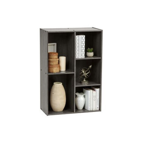 Iris Ohyama Mobile, Libreria, Scaffale Angolare da Parete in Legno, 5 Livelli, Grigio, Polivalente, Modulare, Aperto, Per Soggiorno, Ufficio, Camera, Libri, CD, Decorazioni, Montaggio Facile, CX-23C