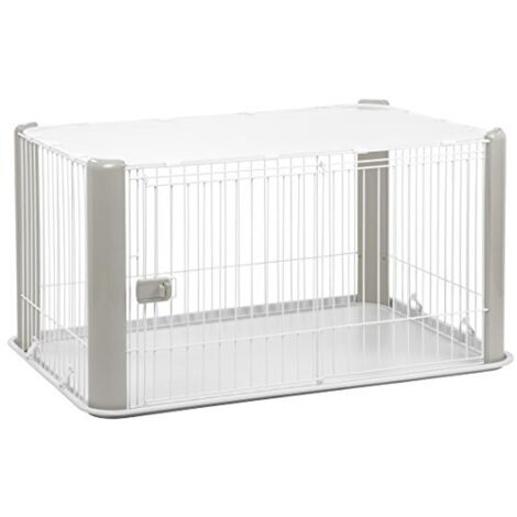 Iris Ohyama, Parco, Recinto, Bruco, Interno, Porta scorrevole con serratura, ganci per un facile montaggio, ventilazione ottimale, per cani, CLS-1130, grigio