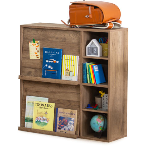 Iris Ohyama, Mobile, Scaffale, Libreria portaoggetti, con 2 ante a ribalta e 4 scomparti, Modulare, Ufficio, Camera da letto, Soggiorno, Sala da pranzo - Flap Rack FR-F2- Ash Brown