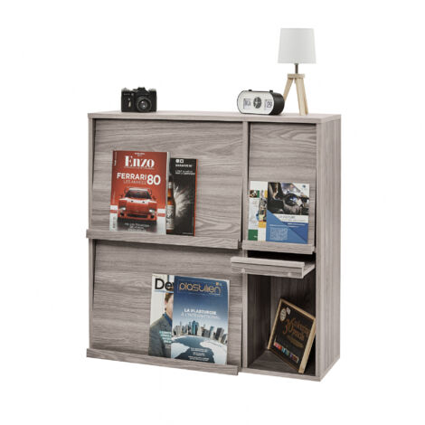 Iris Ohyama, Armadietto, Scaffale, Libreria Portaoggetti, con 4 Ante Pieghevoli, Design, Versatile, Ufficio, Camera da Letto, Soggiorno, Sala da Pranzo - Flap Rack FR-F4 - Rovere Grigio