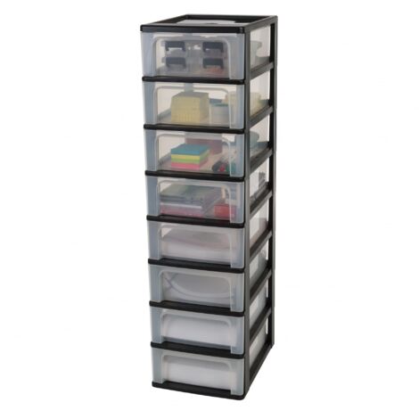 Iris Ohyama Cassettiera In Plastica, Portaoggetti, 8 Cassetti Medi Nero Apertura Facile Formato A4 A5 E A6 Organizzatore Per Ufficio Scuola Cartoleria Senza Bpa Contenitore Och 2008 90221757