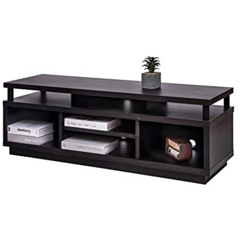 Iris Ohyama, Porta TV/Mobile TV/TV Porta TV in legno/Porta TV con 5 ripiani aperti/TV fino a 55, Legno massello, fori passacavi, Ufficio, Soggiorno - TV Cabinet Middle OTS-125M - Quercia nera