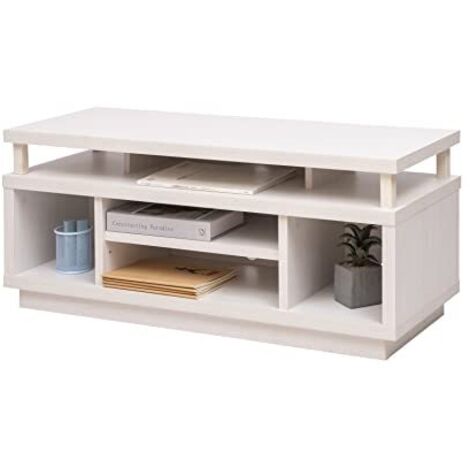 Iris Ohyama, Porta TV/Mobile TV/TV Porta TV in legno/Porta TV con 5 ripiani aperti/TV fino a 43, Legno massello, fori passacavi, Ufficio, Soggiorno - TV Cabinet Middle OTS-100M - Quercia Bianco