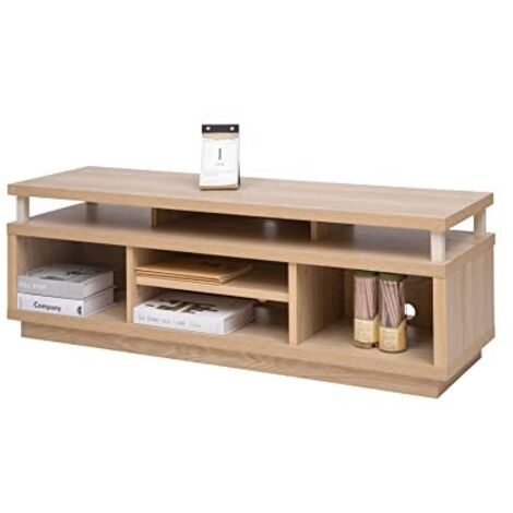 Iris Ohyama, Porta TV/Mobile TV/TV Porta TV in legno/Porta TV con 5 ripiani aperti/TV fino a 55, Legno massello, fori passacavi, Ufficio, Soggiorno - TV Cabinet Middle OTS-125M - Marrone chiaro