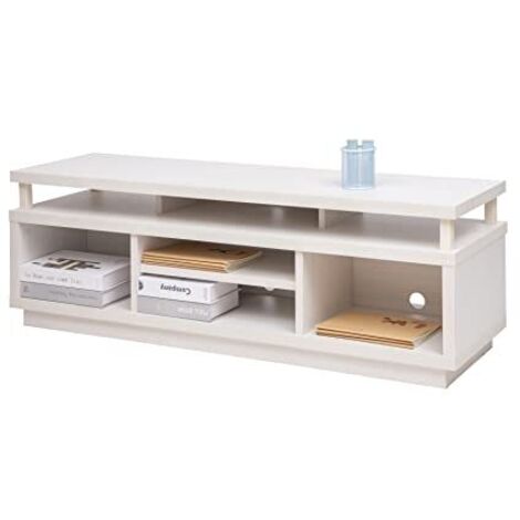 Iris Ohyama, Porta TV/Mobile TV/TV Porta TV in legno/Porta TV con 5 ripiani aperti/TV fino a 55, Legno massello, fori passacavi, Ufficio, Soggiorno - TV Cabinet Middle OTS-125M - Quercia Bianco