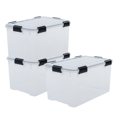 Iris Ohyama, Scatole Portaoggetti Ermetiche in Plastica, 70L, Set di 3, Trasparente, Coperchio Impermeabile, con Chiusura, Impilabile, Per Esterni, Garage, Vestiti, Antipolvere, Senza BPA, DDAT-LD