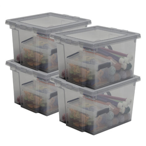 Really Useful Box - 4 Scatole Portaoggetti In Plastica Trasparente Da 12 Litri - Contenitori Impilabili Con Maniglie E Chiusura A Leva