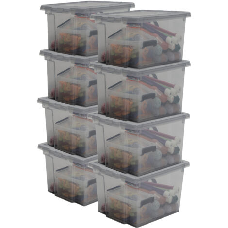 Iris Ohyama, Scatola portaoggetti in plastica, Scatola portaoggetti per ufficio da 10 litri, Lotto di 8, Senza BPA, DDUSB-S, Grigio, Impilabile, Clip di chiusura - L29 x P24 x A18,5 cm (1/5)