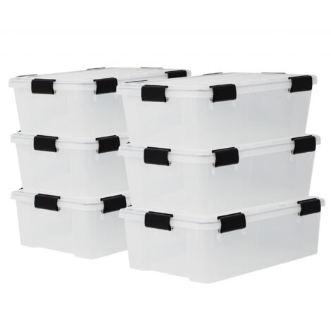 Iris Ohyama, Scatole Portaoggetti Ermetiche in Plastica, 30L, Set di 6, Trasparente, Coperchio Impermeabile, con Chiusura, Impilabile, Per Esterni, Garage, Vestiti, Antipolvere, Senza BPA, DDAT-LS