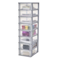 Iris Ohyama Cassettiera in Plastica, Portaoggetti, 8 Cassetti Medi, Grigio, Apertura Facile, Formato A4, A5 e A6, Organizzatore, Per Ufficio, Scuola, Cartoleria, Senza BPA, Contenitore, OCH-2008