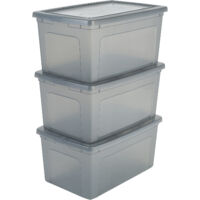 Iris Ohyama Scatole Portaoggetti, 50L, Set di 3, Grigio, Chiusura facile, Impilabile, Plastica Trasparente, Per Armadio, Scaffali, Scuola, Organizzazione, Giocattoli, Cartoleria , Scarpe, MCB-50