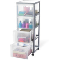 Iris Ohyama Cassettiera in Plastica con ruote, 4 Cassetti Grandi, Argento, Maniglie facili da tirare, Organizzatore, Per Camera Da Letto, Bagno, Scuola e Ufficio, Senza BPA, Contenitore, DC-304