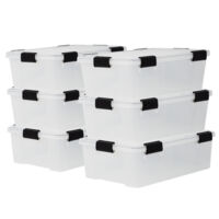 Iris Ohyama, Scatole Portaoggetti Ermetiche in Plastica, 30L, Set di 6, Trasparente, Coperchio Impermeabile, con Chiusura, Impilabile, Per Esterni, Garage, Vestiti, Antipolvere, Senza BPA, DDAT-LS