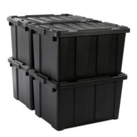 Iris Ohyama, Scatole Pieghevoli, 68L, Set di 4, Nero, Grande, Solido, Impilabile, Per Garage, Scaffali, Scatola Organizer, Plastica, Contenitore, DDSKT-700