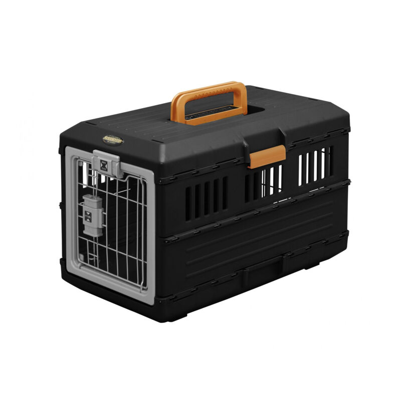 Iris Ohyama, Porta mascotas / caja de transporte plegable, 2 aberturas (delantera y trasera), asa, bien ventilada, para gato & perro max 12 kg - Pet Carry FC-550 - Negro