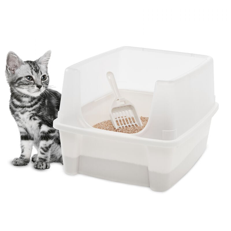 Iris Ohyama Bandeja sanitaria para gatos con laterales altos sin derrame arena borde pala incluida katzentoilette mit hohen seitenwänden kein auslaufen streu abnehmbarer rand einstiegshöhe 15 cm inkl. schaufel für cat litter box clh12