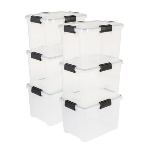 Iris Ohyama 6 Cajas hermÃ©ticas de plÃ¡stico con tapa y cierres a presiÃ³n, 20L, Transparente, sello impermeable, apilables, antipolvo, para ropas, camping, exteriores, cubo de almacenaje, box, AT-SD