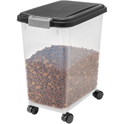 Iris Ohyama Contenedor pienso con ruedas, 30L/11kg, Negro, Contenedor comida perro, Pienso gatos, Hermética, para Mascotas, Transparente, Pet Food Container, Dog Food Storage, Libre de BPA, MP-8