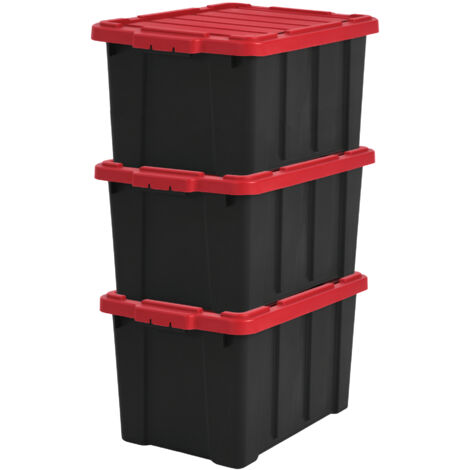 Iris Ohyama 3 Cajas de OrganizaciÃ³n de Alta Resistencia, 50L, Rojo, Grande, Duradero, Apilable, para Garaje, Estantes, Mudanza, PlÃ¡stico, Utilidad, Herramientas, DDSKT-450