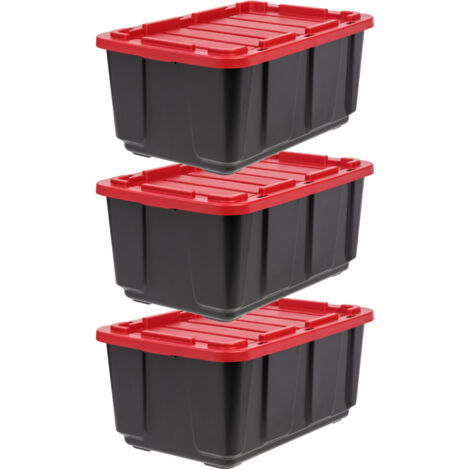 Iris Ohyama, Caisse Rangement avec Couvercle Robuste, 100L, Lot de 3, Noir, Compact, Durable, Empilable, pour Garage, EtagÃ¨res, DÃ©mÃ©nagement, Plastique, Boite a Outils, Bac de Rangement, UTB-27