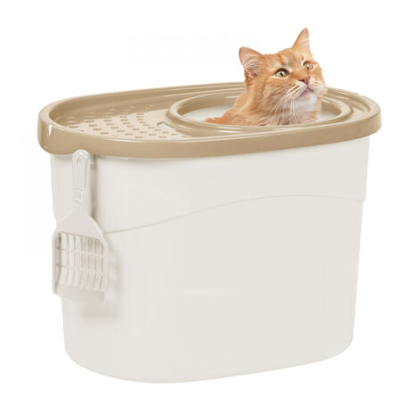 Iris Ohyama Arenero gato cubierto con pala, Hasta 7kg, Blanco/Beige, Caixa de areia para gatos, Caja, para gatos grandes y pequeños, Cerrado, Cagadero, WC, Libre de BPA, Cat Litter Box, TECL-20