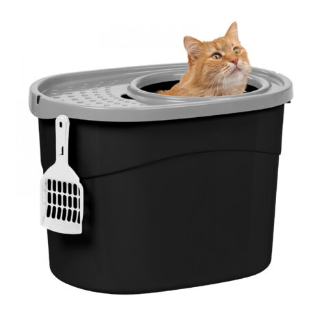Iris Ohyama Arenero gato cubierto con pala, Hasta 7kg, Negro/Gris, Caixa de areia para gatos, Caja, para gatos grandes y pequeños, Cerrado, Cagadero, WC, Libre de BPA, Cat Litter Box, TECL-20