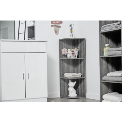 Iris Ohyama Estantería Esquinera de 3 Niveles, Gris, Exposición, Modular, Almacenamiento, para Sala de Estar, Habitación, Oficina, Espacio Ahorrado, Librería, Montaje Fácil, CX-3C