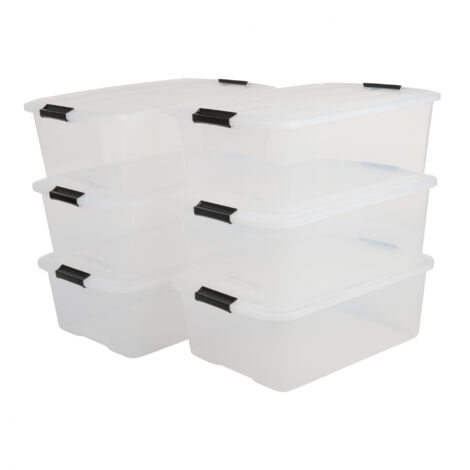 Almacenaje Y Organización Lote De 6 Cajas De Almacenamiento Iris Ohyama De 30L - Transparentes, Apilables, Con Tapa Y Asa, Sin BPA Cajas Con Tapa