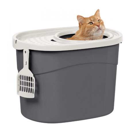 Iris Ohyama Arenero gato cubierto con pala, Hasta 7kg, Gris/Blanco, Caixa de areia para gatos, Caja, para gatos grandes y pequeños, Cerrado, Cagadero, WC, Libre de BPA, Cat Litter Box, TECL-20