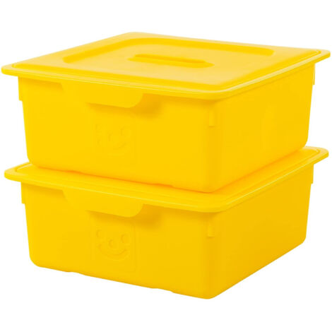 Iris Ohyama, Caja de almacenamiento de plÃ¡stico para niÃ±os, Lote de 2, 10 L, sin BPA -KDL-330 - Amarillo, Apilable, Clips de cierre- A33 x F31,5 x A13,5 cm