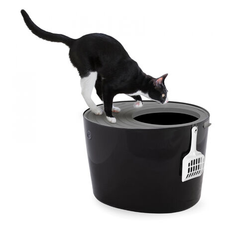 Iris Ohyama Arenero gato cubierto con pala, Hasta 7kg, Negro/Gris, Caixa de areia para gatos, Caja, para gatos grandes y pequeños, Cerrado, Cagadero, WC, Libre de BPA, Cat Litter Box, PUNT-530