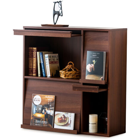 Iris Ohyama, Armadietto, Scaffale, Libreria Portaoggetti, con 4 Ante Pieghevoli, Design, Versatile, Ufficio, Camera da Letto, Soggiorno, Sala da Pranzo - Flap Rack FR-F4 - Marrone