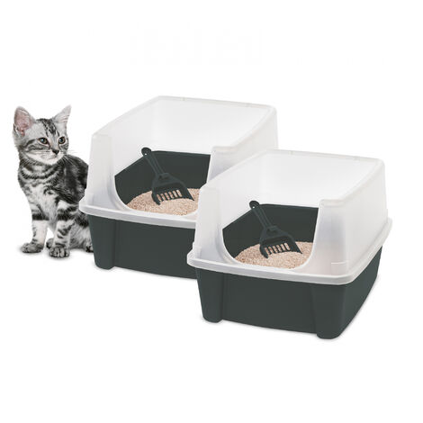 Iris Ohyama Arenero gato Lote de 2, Hasta 7kg, Gris, Caixa de areia para gatos, Caja, para gatos grandes y pequeños, Cagadero, Caixa, WC, Fácil limpieza, Libre de BPA, Cat Litter Box, CLH-12