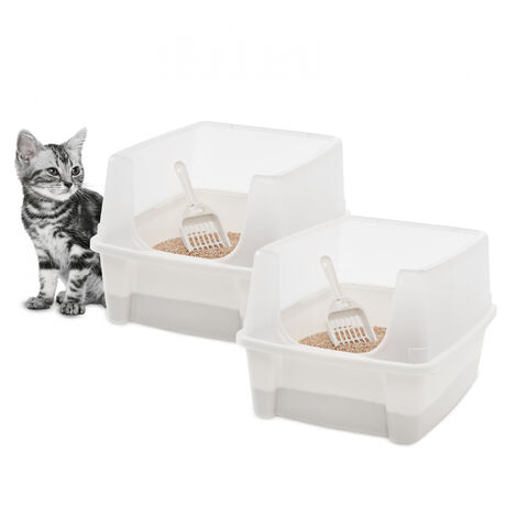 Iris Ohyama Arenero gato Lote de 2, Hasta 7kg, Blanco, Caixa de areia para gatos, Caja, para gatos grandes y pequeños, Cagadero, Caixa, WC, Fácil limpieza, Libre de BPA, Cat Litter Box, CLH-12