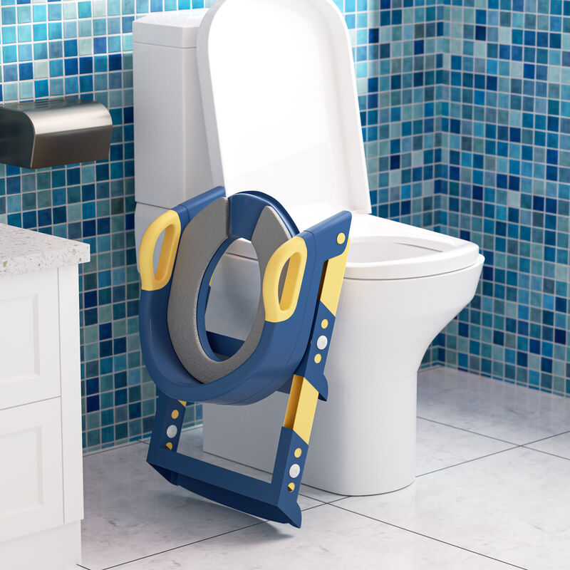 COSTWAY Siège de Toilette pour Enfants Pliable Hauteur Réglable 75KG avec  Coussin Amovible et Doux en