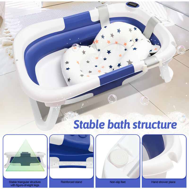 Baignoire Pliable 118x60x50cm Portable Plastique Baignoire pliable à poser  avec Tablette pour Enfant et Adulte