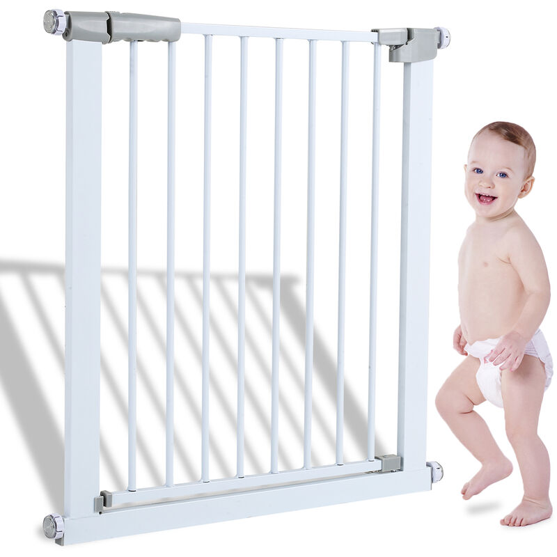Barrière de sécurité Barriere de Securite porte et escalier 75-82cm sans  perçage, adaptée pour les enfants ,animaux auto-close métal blanc
