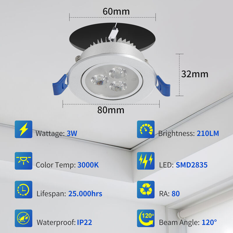 Randaco Lot de 10 Spot Encastrable LED Panel Extra-Plat 3W Température de  Couleur: 3 couleurs en 1 3200K-6500K