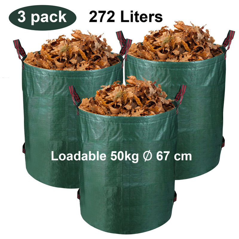 4x Sacs de jardin 280L 50kg Sac à déchets avec 3 poignées Arceau en PVC  Feuilles