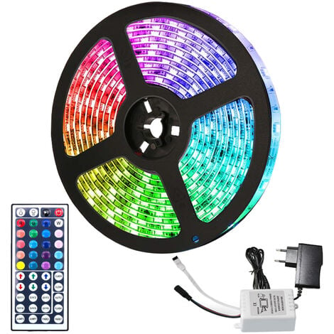 Lxyoug Ruban Led 5m, Bande Led 5050 RGB Multicolore Lumineuse Led avec  Télécommande 44 Touches LED Chambre Pour Maison Cuisine Fête (5m/16.4ft)