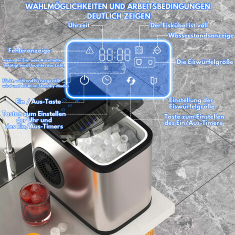 Signstek Machine à glaçons autonettoyante 15 kg 24 h 2 l Temps de production Pour plan de travail Silencieux Blanc 6 minutes Forme sphérique LED 