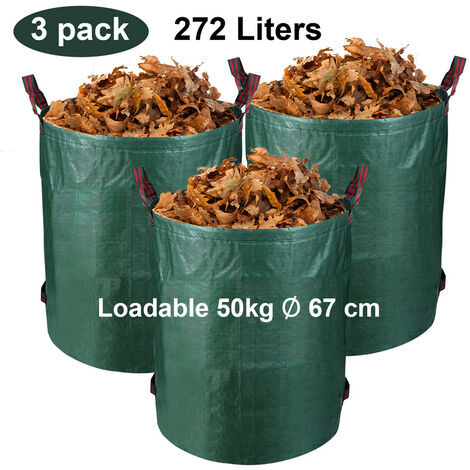 4x Sacs de jardin 280L 50kg Sac à déchets avec 3 poignées Arceau