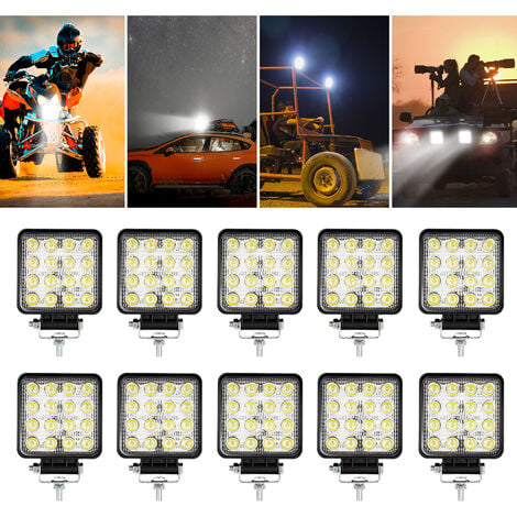 6X 48W Projecteur Phare de Travail 12V 24V LED Carré LED Moto Spot Feux  Additionnels Offroad Lampe